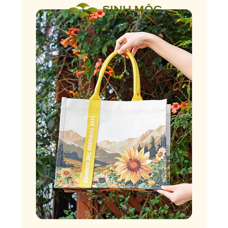 Túi xách canvas hoa hướng dương túi vải chống nước thời trang năng động – M3078 (hướng dương)