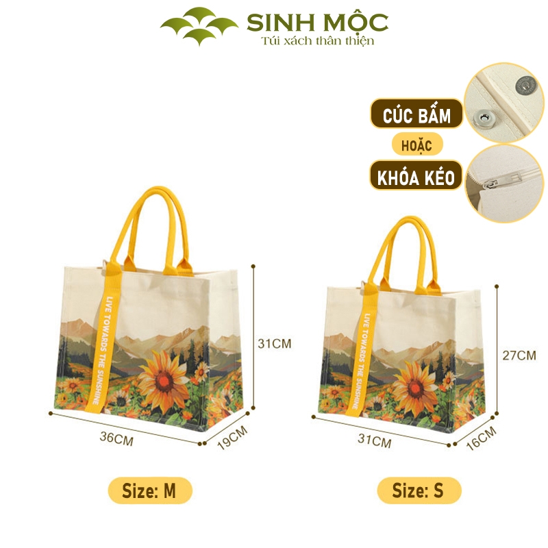 Túi xách canvas hoa hướng dương túi vải chống nước thời trang năng động – M3078 (hướng dương)
