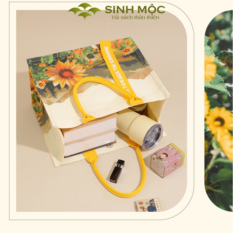Túi xách canvas hoa hướng dương túi vải chống nước thời trang năng động – M3078 (hướng dương)