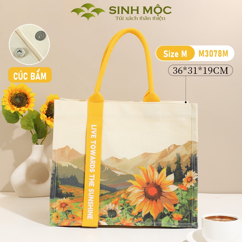 Túi xách canvas hoa hướng dương túi vải chống nước thời trang năng động – M3078 (hướng dương)