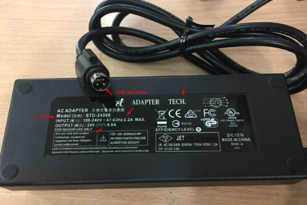 Adapter Original Tech STD-24066 24V 6.6A IEC C14 160W Connector 4PIN DIN 10mm