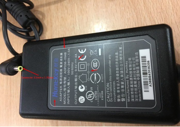 Adapter Original Huntkey ADP036-094B 9.5V 4A For POS Terminal Pax S90 P90 E550 Connector Size 3.5mm x 1.35mm