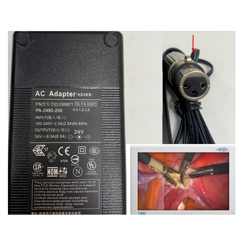 Adapter 24V 8.5A PA Connector Tip Size XLR Jack Canon 3 Pin Female For Màn Hình Phòng Mổ Và Nội Soi NDS Radiance SC-WU26-A1511 26