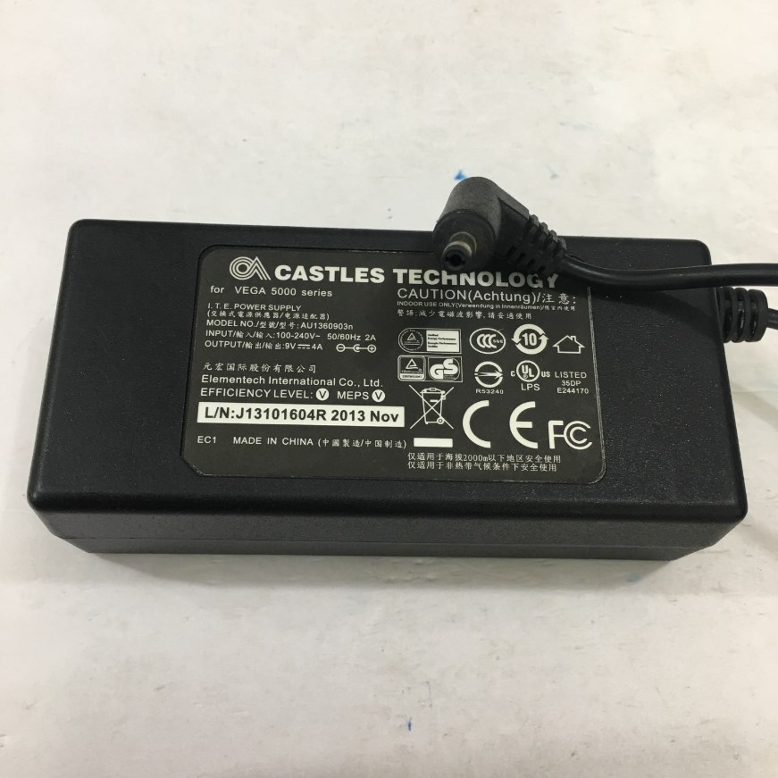 Adapter Original 9V 4A 36W CASTLES AU1360903n Connector Size 4.0mm x 1.7mm 90 Degree