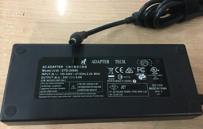 Adapter Original Tech STD-24066 24V 6.6A IEC C14 160W Connector Size 5.5mm x 2.5mm