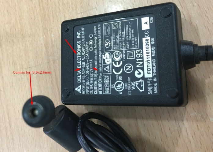 Adapter Original DELTA ELECTRONICS ADP-5JB 5V 1A Connector Size 5.5mm x 2.5mm