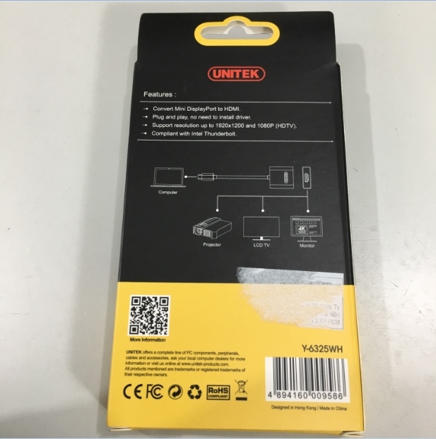 Cáp Chuyển Đổi Tín Hiệu Mini Displayport to HDMI Chính Hãng Unitek Y-6325WH