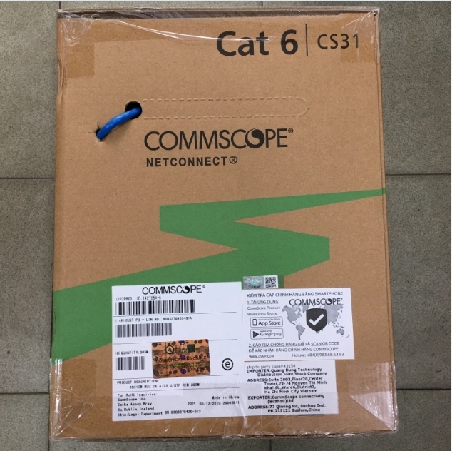 Cáp Mạng Commscope Cat6 UPT Blue 1427254-6 Gigabit Cable Type 4PR 23AWG 4 Pair UTP 1000FT Length 305M