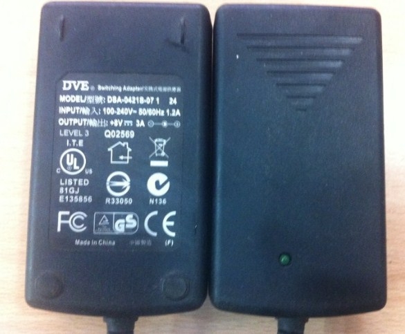 Adapter 8V 3A 24W DVE DSA-0421S-07 1 24 For LED Video Light cho Sony Canon Nikon Camera máy quay phim Connector Size 5.5mm x 2.1mm