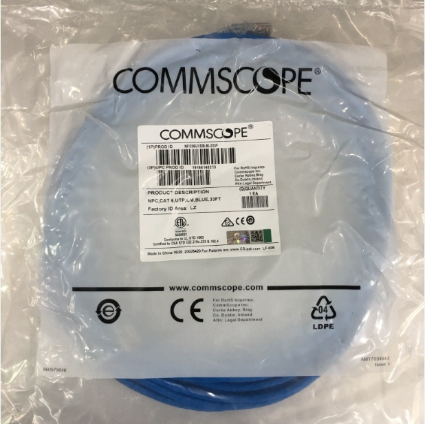 Dây Nhẩy RJ45 Patch Cord OEM COMMSCOPE CAT 6 U/UTP NPC06UVDB-BL033F Straight Through Cable 4PR 24AWG Blue Length 10M