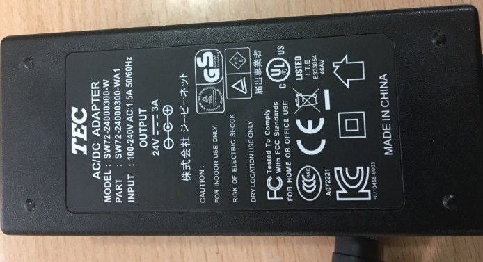 Adapter 24V 3A TEC SW72-24000300-W For Printer EPSON PS180 PS179 NCR RealPOS 7197 POS Thermal Receipt Connector Size 3Pin 10mm Mini din