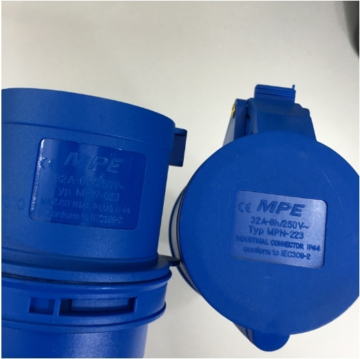 Bộ Combo Ổ Cắm Công Nghiệp MPE IP44 2P+E IEC309-2 6H 250V 32A MPN-023 MPN-223 Induatrial Connector Blue