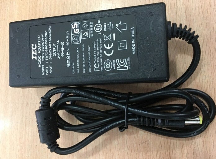 Adapter 24V 3A 72W TEC SW72-24000300-W For KODAK SCANMATE i1120 Scanner Connector Size 5.5mm x 2.5mm