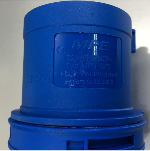 Ổ Cắm Công Nghiệp MPE IP44 2P+E IEC309-2 6H 250V 32A MPN-023 Induatrial Connector Blue