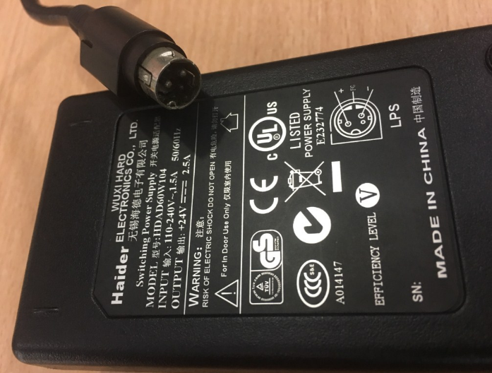 Adapter Original Haider HDAD60W104 24V 2.5A 60W Connector Size 3Pin 10mm Mini din