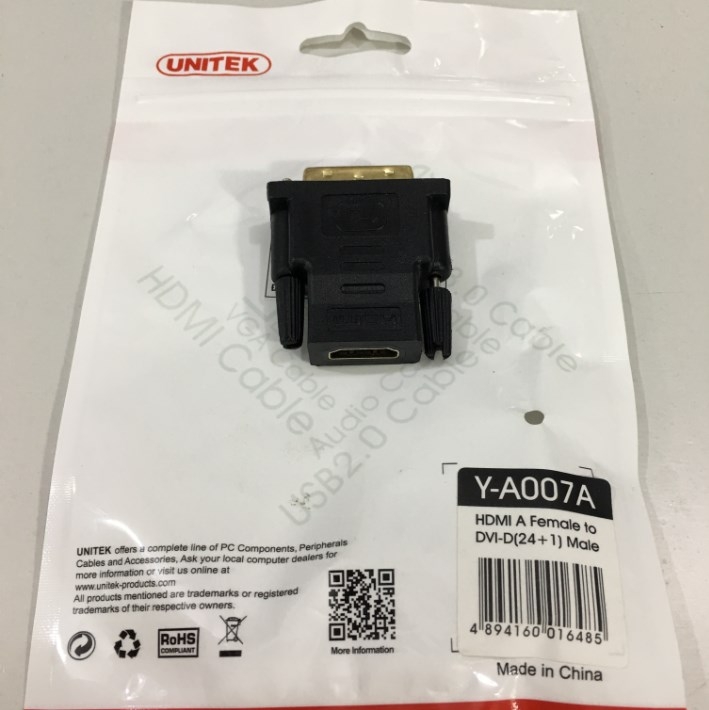 Rắc Chuyển DVI-D Male to HDMI Female UNITEK Y-A007A Video Adaptor