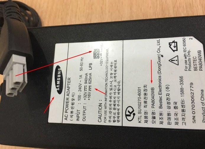 Adapter Original SAMSUNG PA8040WB For Printer 32V 940mA 16V 625mA Connector Size 3PIN