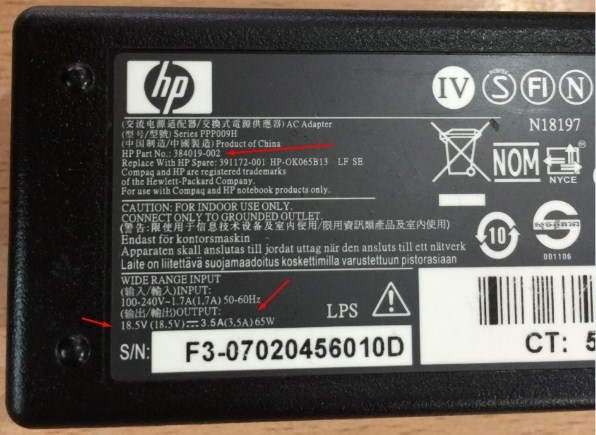 Adapter Original Printer HP Officejet 100 Mobile L411A L411 18.5V 3.5A 65W Connector Size 7.4mm x 5.0mm