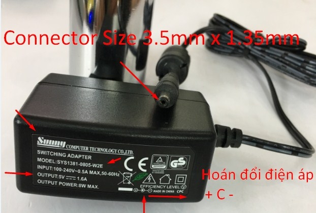 Adapter SUNNY 5V 1.6A 8W SYS1381-0805-W2E For Symbol DS6708 Barcode Scanner Original CBA-R02-C09PAR Cable RS232 to RJ50 10Pin Cable with DC Power Connector Size 3.5mm x 1.35mm