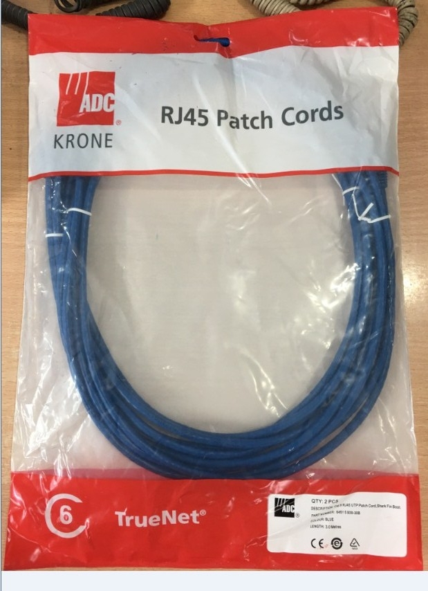 Dây Nhẩy ADC KRONE Cat6 RJ45 UTP Patch Cord Straight-Through Cable 6451 5 939-30B PVC Jacketed Blue 2pcs/Lot Length 3M