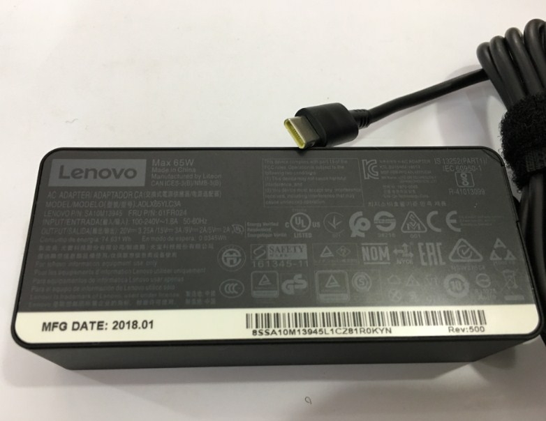 Adapter LENOVO 20V 3.25A 65W ADLX65YLC3A Original 65W Connector Size Type-C For ThinkPad T480 T580 T480s