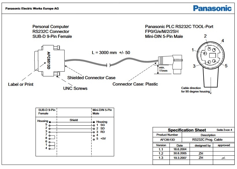 Cáp Lập Trình AFC8513 10ft Dài 3M Cable MD5M to DB9 Female For PLC Panasonic Nail FP0\FP2\FP-M\FP-X\FP-E\FP-G Series Connect Computer/HMI Có Chống Nhiễu Shielded
