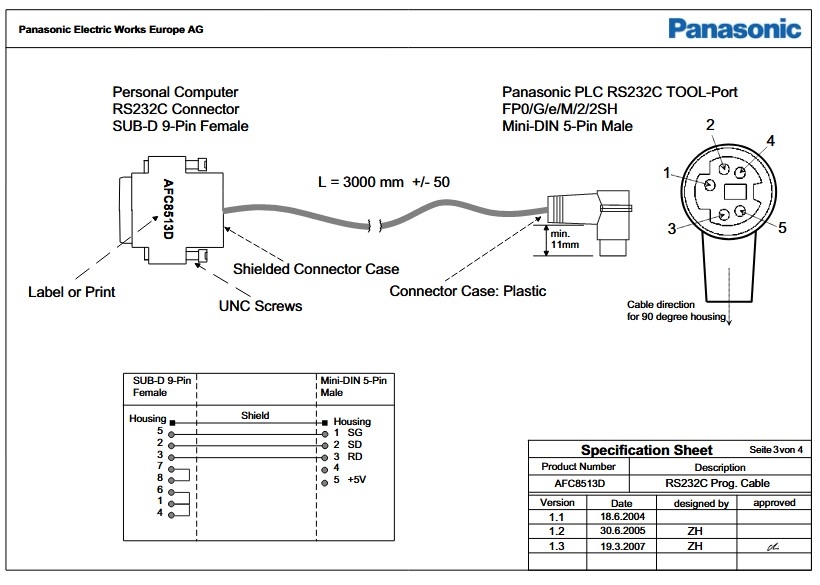 Cáp Lập Trình AFC8513 33ft Dài 10M Cable MD5M to DB9 Female For PLC Panasonic Nail FP0\FP2\FP-M\FP-X\FP-E\FP-G Series Connect Computer/HMI Có Chống Nhiễu Shielded