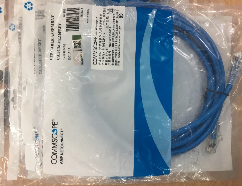 Cáp Nhẩy Patch Cord Commscope AMP Cat 6 Round UTP Gigabit Ethernet Network Cable RJ45 Assembly Blue 1-1859247-0 Length 3M