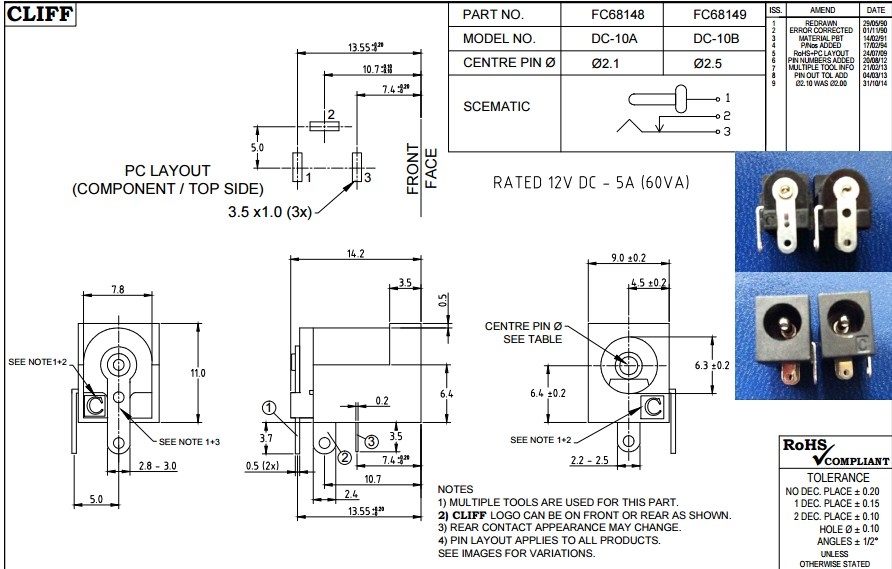 Rắc Hàn Nguồn DC Power Jack Connector Rated Max 5A Connector Size 5.5mm x 2.1mm & 2.5mm