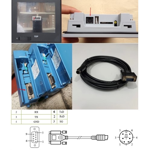 Cáp Lập Trình HMI XTOP07TW Series Với PLC CPU K3P-07AS PLC LS - LG Maste Cable RS232 Mini Din 6 Pin to DB9 Male Dài 3M Có Chống Nhiễu Shielded