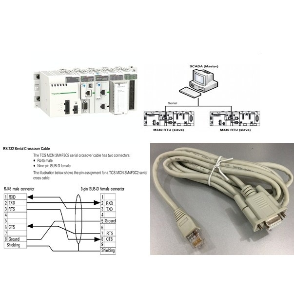 Cáp Điều Khiển Schneider M340 Series PLC Programming Cable TCSMCN3M4F3C2 RS232 Serial Crossover Cable RJ45 Male to DB9 Female length 2M