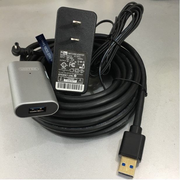 Cáp Nối Dài Tín Hiệu USB 3.0 10M Aluminium Extension Cable With Power Adapter 5V 2A Type A Male to A Female UNITEK Y-3004 For Industrial Camera AVer CAM Video Room Logitech Group Video Conferencing