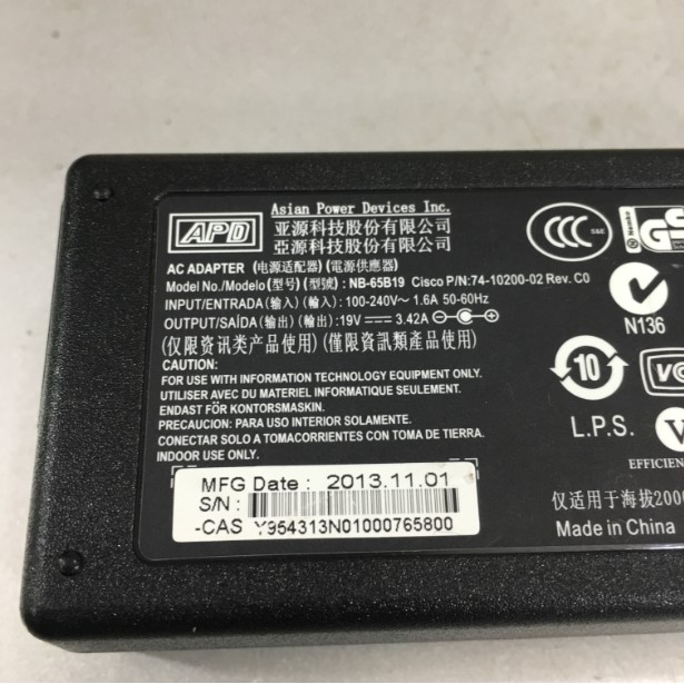 Adapter 19V 3.42A 65W APD NB-65B19 Connector Size 5.5mm x 2.5mm