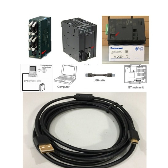 Cáp Kết Nối Truyền Thông PLC Programming USB-MT6000/MT8000 USB Type A to Mini B Cable For PLC Panasonic FP0R/FP0H/FP7/FP-XH  Và HMI GT02/GT02L/GT12 Tới Computer Length 3M