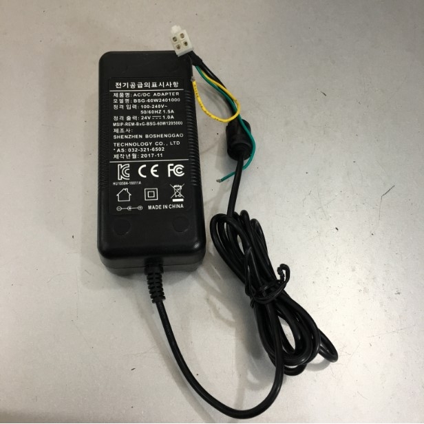 Adapter 24V 1A 24W SHENZHEN BSG-60W2401000 Connector Size 4 Pin ATX Molex For South Korea SUNJE HI TEK ION Nozzle SPN 11/SPN 12S