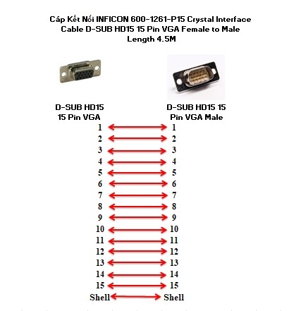 Cáp Kết Nối INFICON 600-1261-P15 Crystal Interface Cable D-SUB HD15 15 Pin VGA Female to Male Length 4.5M