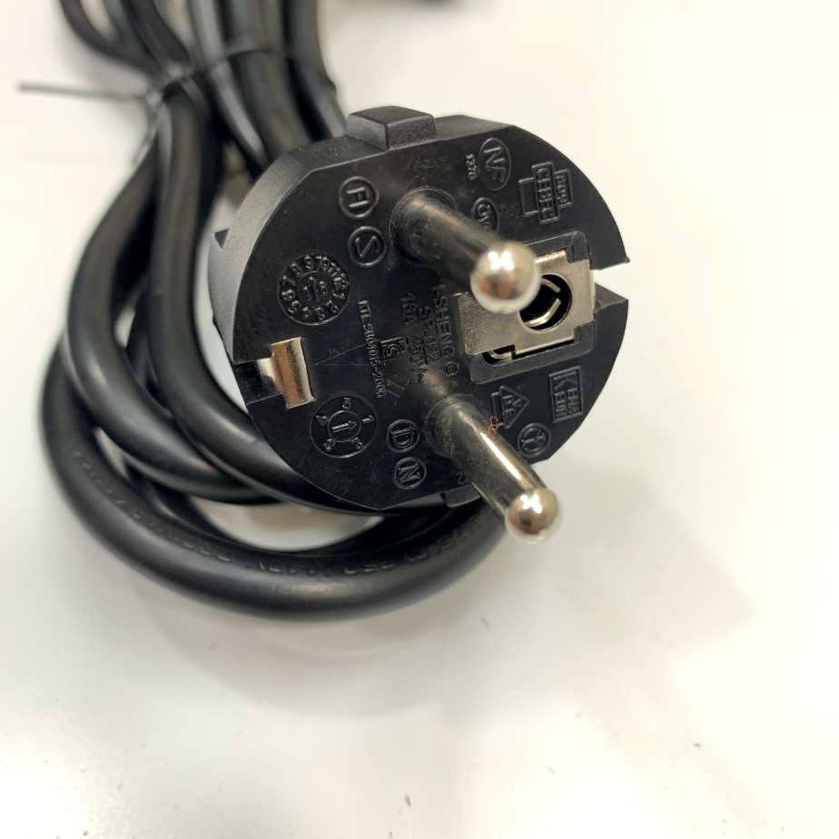Cáp Nguồn 2 Chân Tròn Chữ L Góc 90 Độ Vuông Sang Góc Trái I-Sheng IEC320 C13 SP-022 10A 16A 250V Euro AC Power Cord 2 Prong 3x0.75mm² 18AWG Length 1.5M