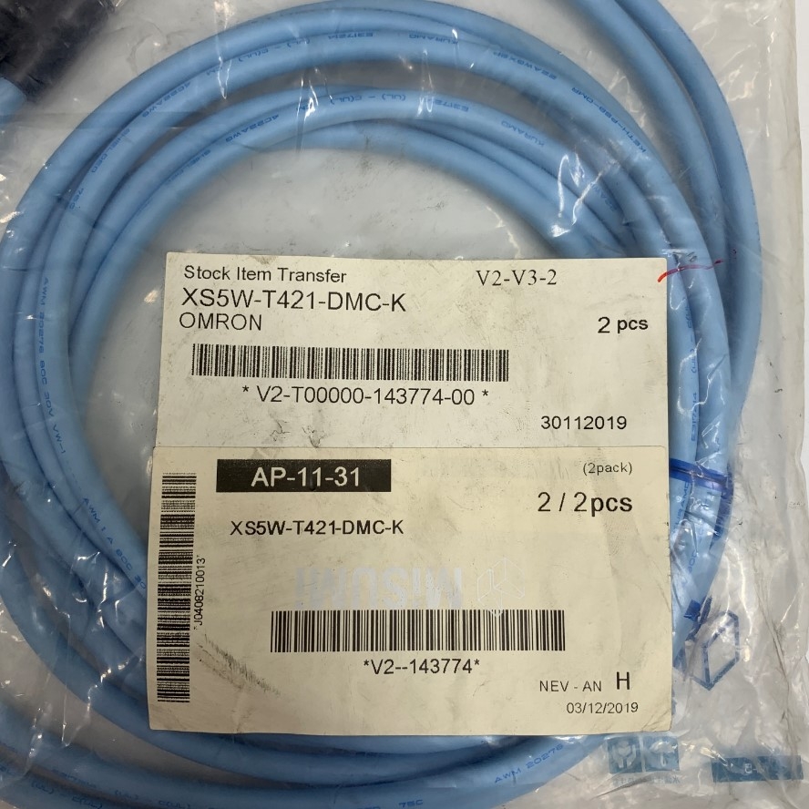 Cáp OMRON XS5W-T421-GMC-K Dài 2M 6.5ft CAT5E Shielded Cable M12 4 Pin D-Code Male to RJ45 Ethernet Cable Lan Industrial Ethernet KETH-PSB-OMR 22AWG×2P KURAMO E317214 (UL)