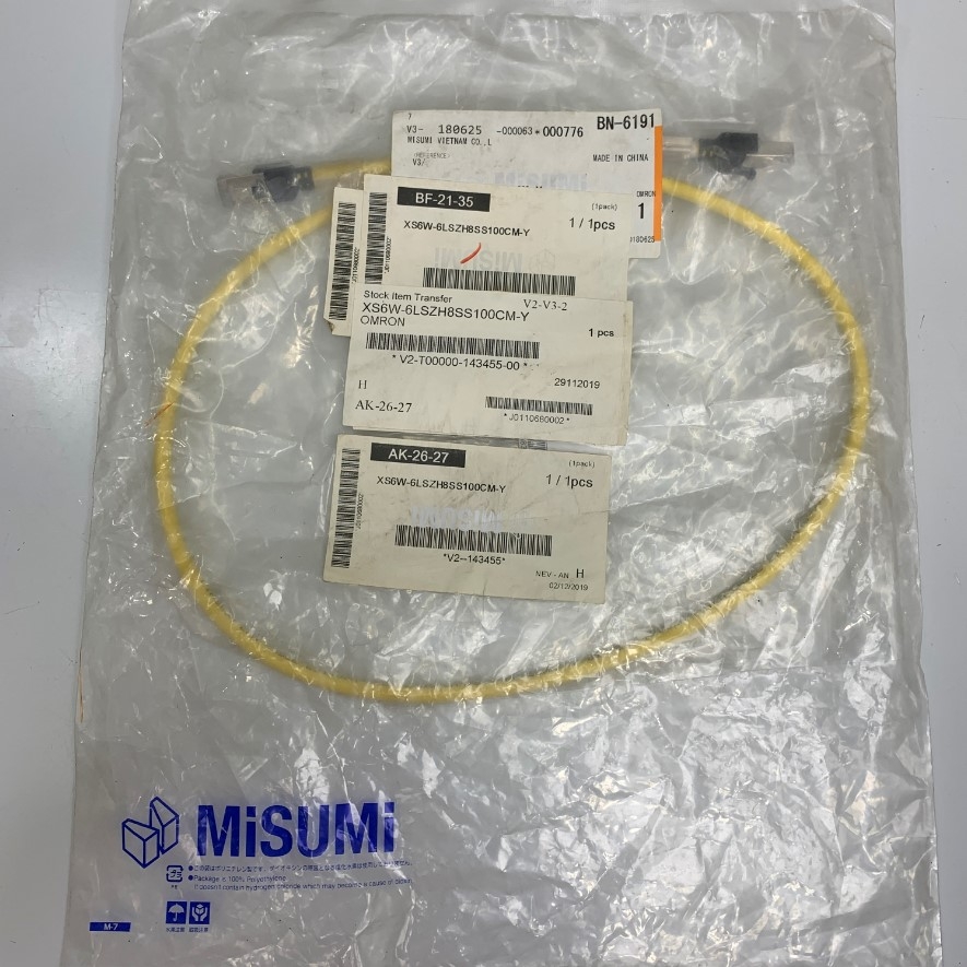 Cáp OMRON XS6W-6LSZH8SS-1MY Dài 1M 3.3ft CAT6A Connector RJ45 to RJ45 Ethernet Cable FTP STP Yellow LSZH IP20 30VDC 1A XS6