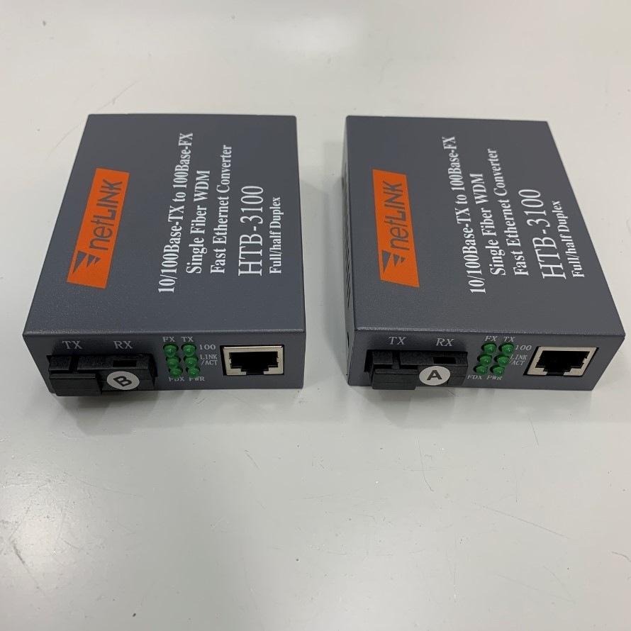 Bộ Chuyển Đổi Quang Điện Media Converter NetLink HTB-3100A/B 25km 10/100TX to 100FX Single Mode Connector SC/UPC Fiber to Ethernet