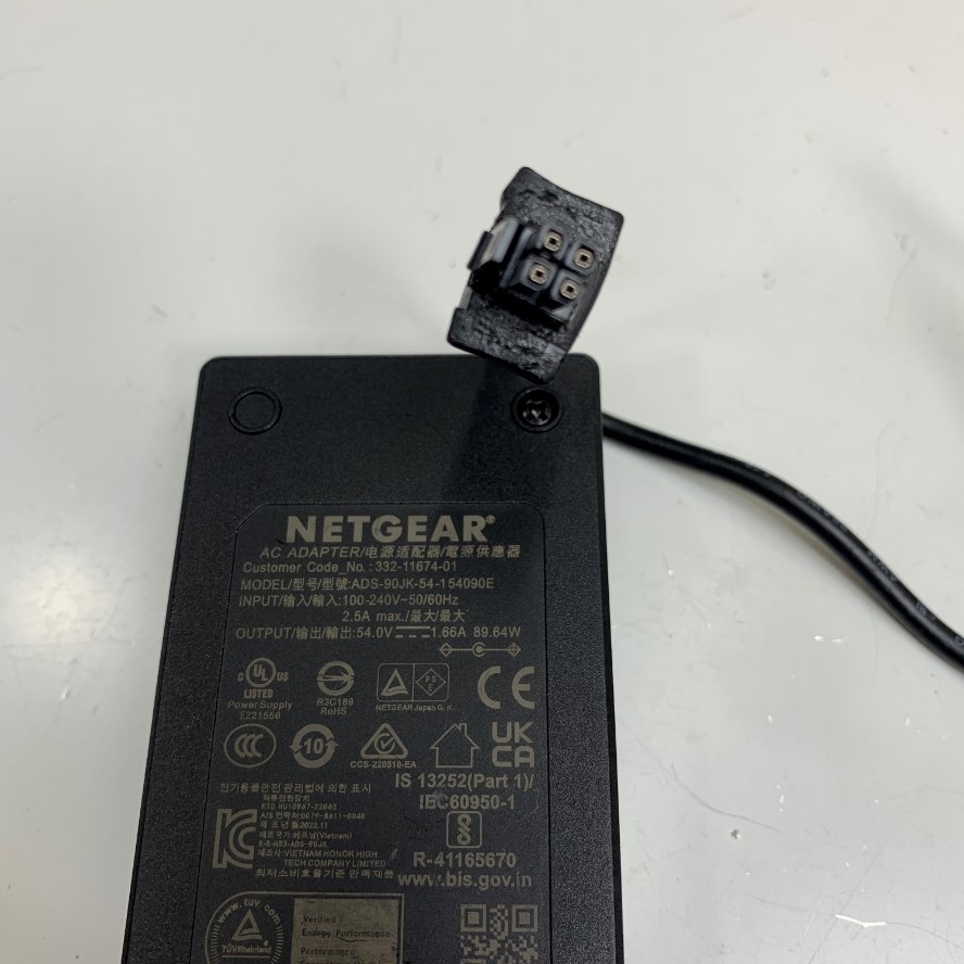 Adapter 54V 1.66A 90W Power Supply NETGEAR Connector Size Molex 4 Pin Pitch 3.0mm OEM HP PA-1900-2P-LF For HP HPE 2530 8G POE SWITCH, 2530-8G POE SWITCH
