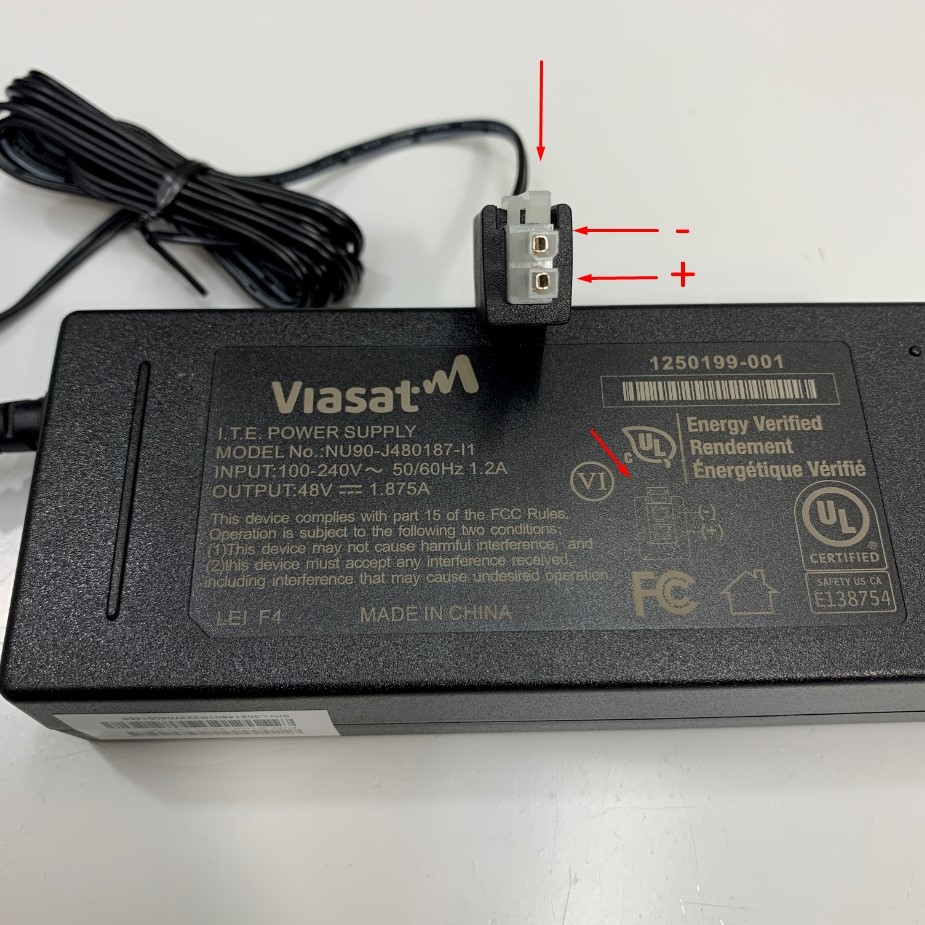 Adapter 48V 1.875A 90W VIASAT NU90-J480187-I1 Connector Size Molex 2 Pin For ViaSat RG1000 Data Modem Power Supply