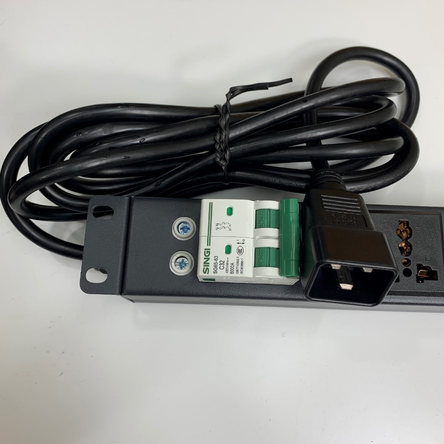 Thanh Nguồn PDU Rack Universal 6 Way UK Outlet Có MCB Công Suất Max 20A to C20 Plug Power Cord 3x1.5mm² Length 3M For Eaton 9PX 8KVA 7200W RT 6U (9PX8KiRT) Online UPS Single Phase 230V