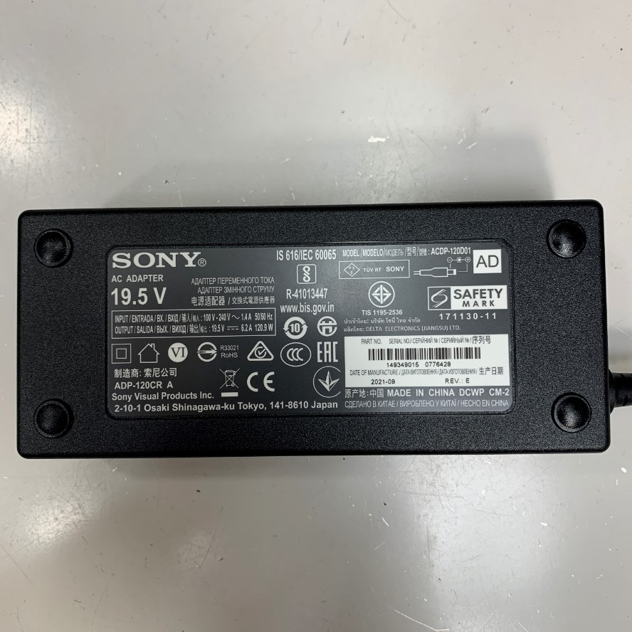Adapter 19.5V 6.2A 120W Sony ACDP-120D01 Connector Tip Size 6.5mm x 4.4mm For Sony Bravia KD-49XF7596 KD-49XF8096 LCD/LED TV Power Supply