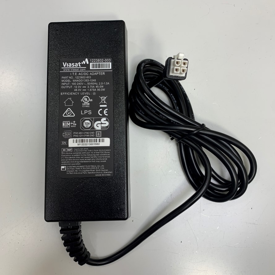 Adapter 48V 1.875A 90W 12V 3.75A 45W VIASAT MANGO135D-1248 Connector Size Molex 4 Pin Pitch 4.2mm For Viasat Afterburner Rg1100 Wifi Gateway Router