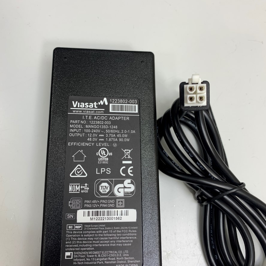 Adapter 48V 1.875A 90W 12V 3.75A 45W VIASAT MANGO135D-1248 Connector Size Molex 4 Pin Pitch 4.2mm For Viasat Afterburner Rg1100 Wifi Gateway Router
