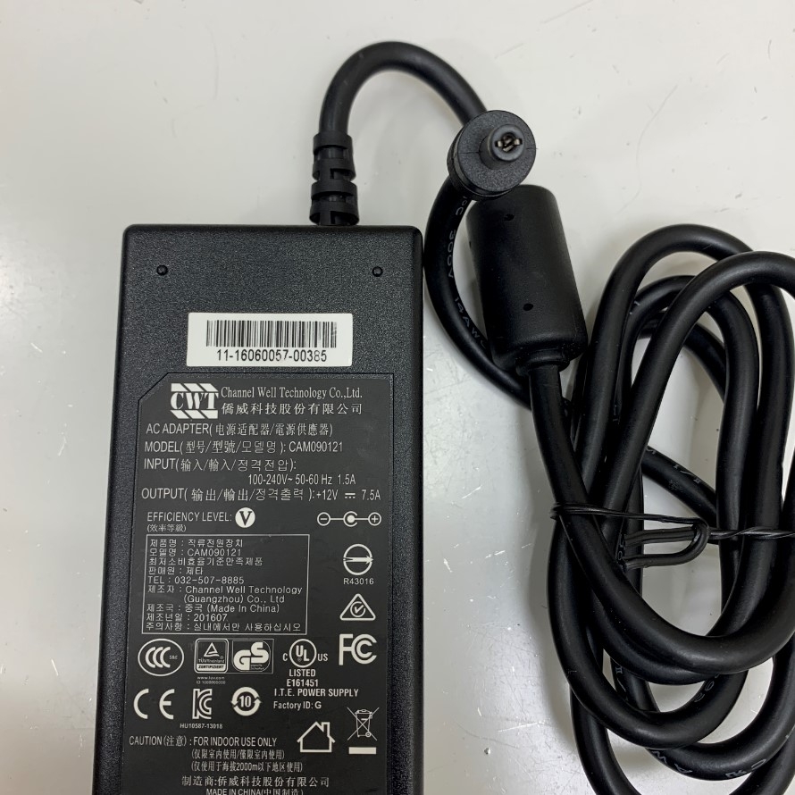 Adapter 12V 7.5A 90W CAM090121 CWT Channel Well Technology Connector Tip Size 5.5mm x 2.1mm