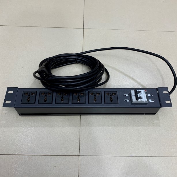 Thanh Phân Phối Nguồn Điện PDU Rack Universal 6 Way UK Outlet Có MCB Công Suất Max 16A 250V to C14 Plug Power Cord 3x1.04mm² 17AWG Length 8M