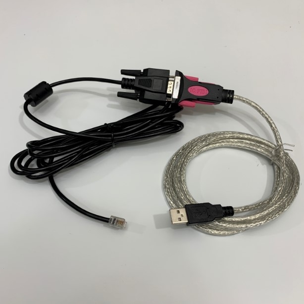 Combo Cáp Lập Trình Parker SSD Cable Comunicacion KNPC637+/631-05.0 Dài 3M RS232 RJ10 4P4C to DB9 Female For Parker SSD AC Inverter Drive Với Máy Tính