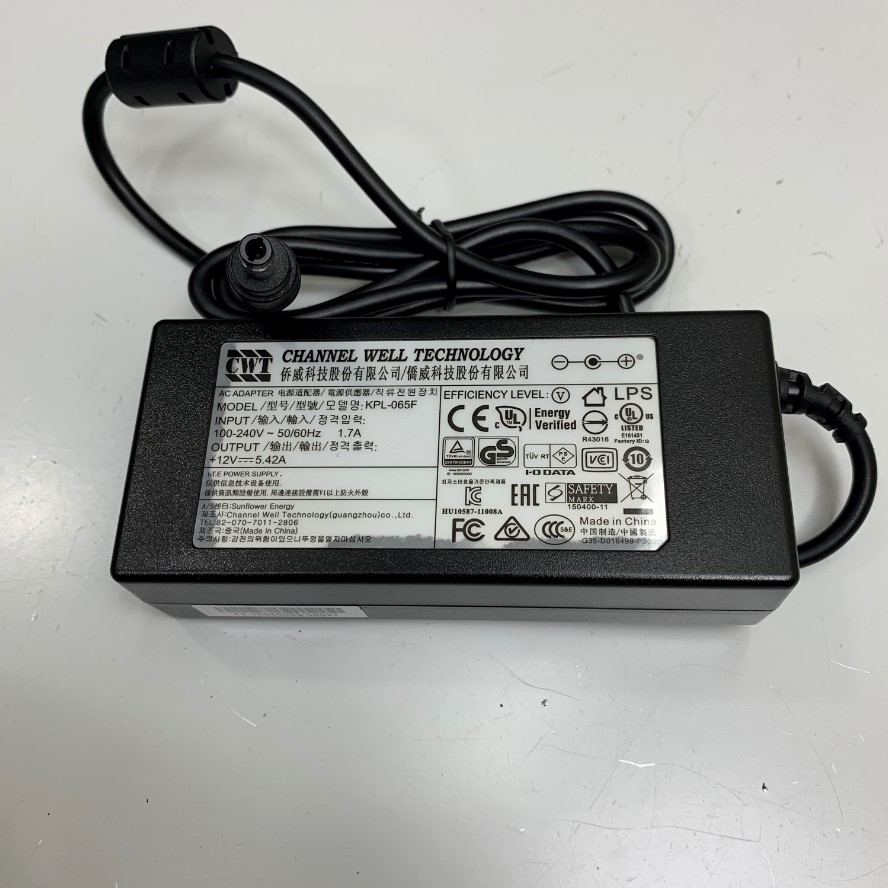 Adapter 12V 5.42A 65W Channel Well CWT KPL-065F Connector Size 5.5mm x 2.5mm For Cisco Router, Agilent Technologies G6860A Cary 60 UV-Vis